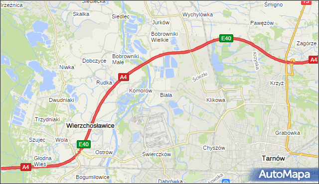 mapa Biała gmina Tarnów, Biała gmina Tarnów na mapie Targeo