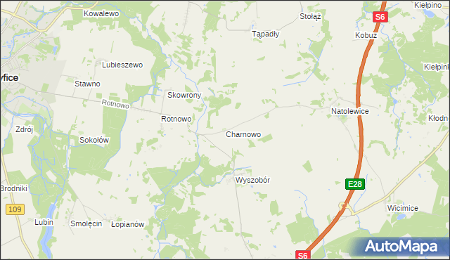 mapa Charnowo gmina Płoty, Charnowo gmina Płoty na mapie Targeo