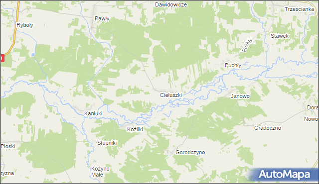 mapa Ciełuszki, Ciełuszki na mapie Targeo