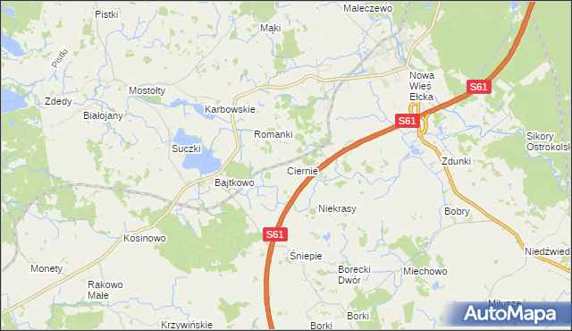 mapa Ciernie gmina Ełk, Ciernie gmina Ełk na mapie Targeo