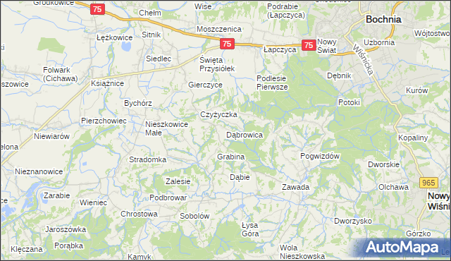 mapa Dąbrowica gmina Bochnia, Dąbrowica gmina Bochnia na mapie Targeo