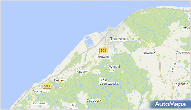 mapa Janówek gmina Tolkmicko, Janówek gmina Tolkmicko na mapie Targeo