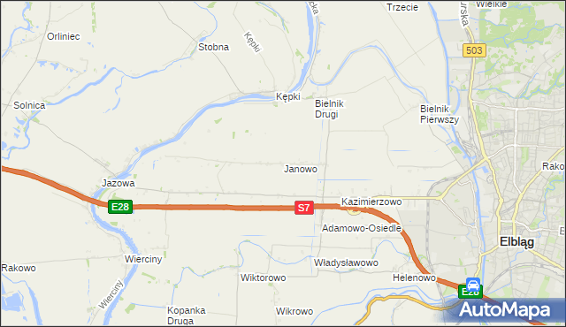 mapa Janowo gmina Elbląg, Janowo gmina Elbląg na mapie Targeo