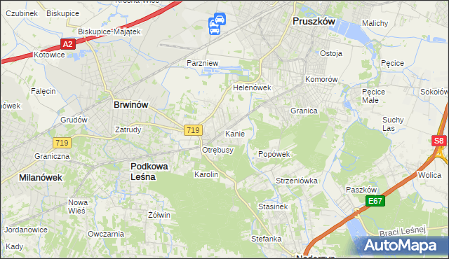 mapa Kanie gmina Brwinów, Kanie gmina Brwinów na mapie Targeo