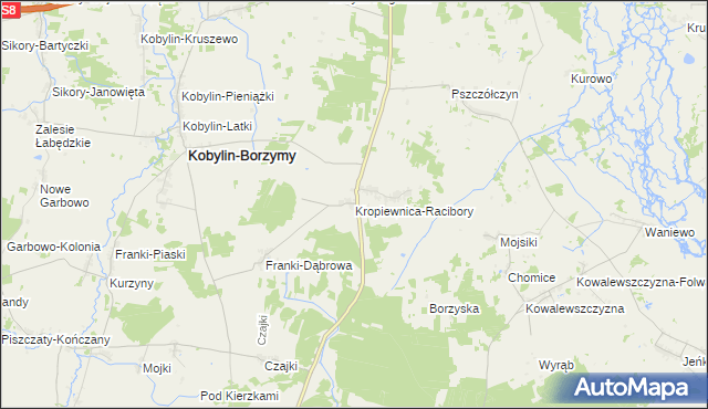 mapa Kropiewnica-Racibory, Kropiewnica-Racibory na mapie Targeo