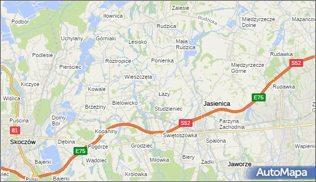 mapa Łazy gmina Jasienica, Łazy gmina Jasienica na mapie Targeo