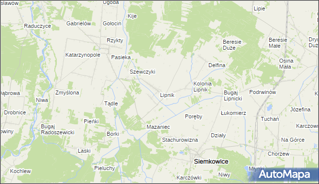 mapa Lipnik gmina Siemkowice, Lipnik gmina Siemkowice na mapie Targeo