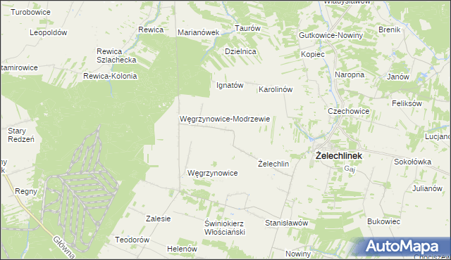 mapa Modrzewek gmina Żelechlinek, Modrzewek gmina Żelechlinek na mapie Targeo