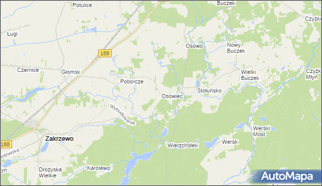 mapa Osowiec gmina Zakrzewo, Osowiec gmina Zakrzewo na mapie Targeo