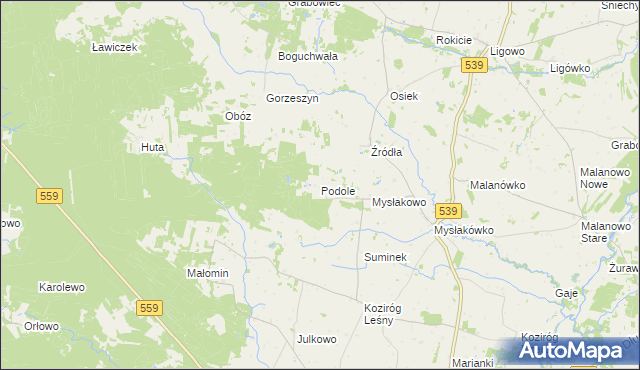 mapa Podole gmina Tłuchowo, Podole gmina Tłuchowo na mapie Targeo