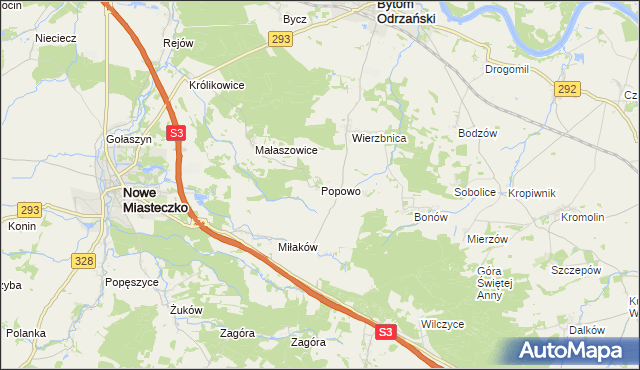 mapa Popowo gmina Bytom Odrzański, Popowo gmina Bytom Odrzański na mapie Targeo