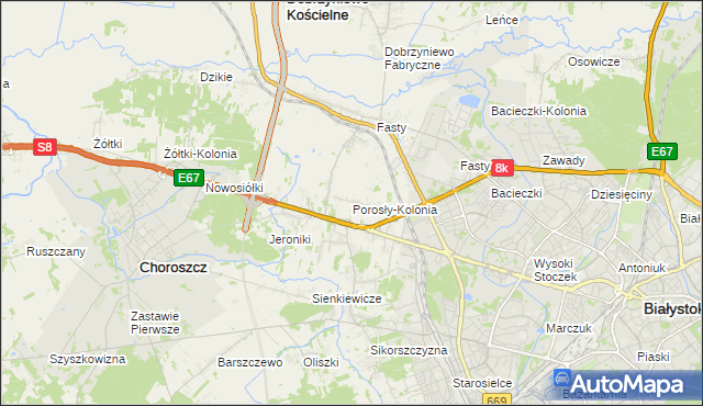 mapa Porosły-Kolonia, Porosły-Kolonia na mapie Targeo
