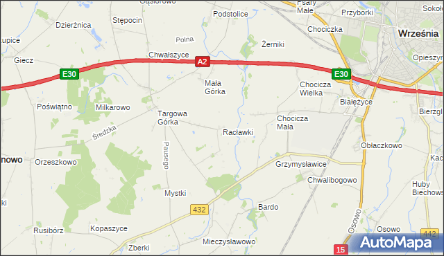 mapa Racławki gmina Nekla, Racławki gmina Nekla na mapie Targeo