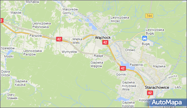 mapa Rataje gmina Wąchock, Rataje gmina Wąchock na mapie Targeo