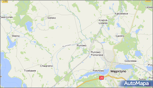 mapa Runowo gmina Węgorzyno, Runowo gmina Węgorzyno na mapie Targeo