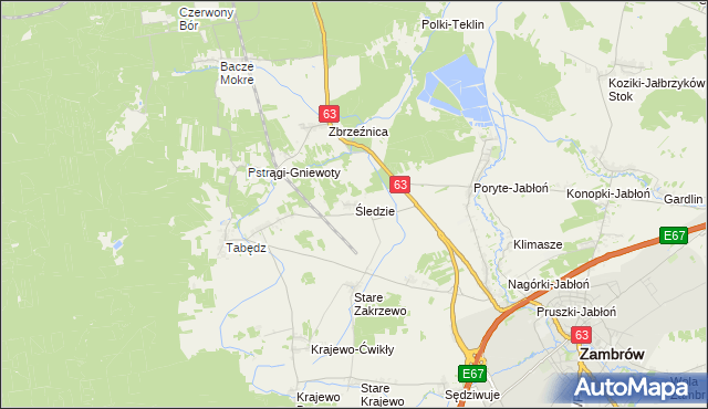 mapa Śledzie gmina Zambrów, Śledzie gmina Zambrów na mapie Targeo