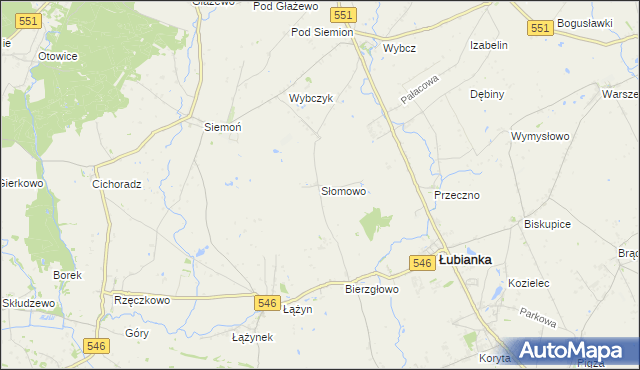 mapa Słomowo gmina Łubianka, Słomowo gmina Łubianka na mapie Targeo