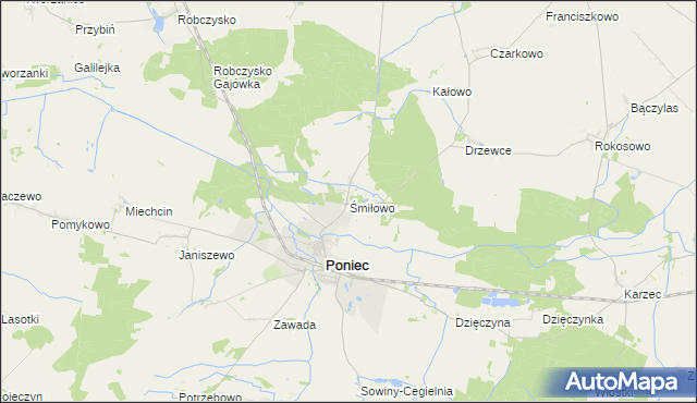 mapa Śmiłowo gmina Poniec, Śmiłowo gmina Poniec na mapie Targeo