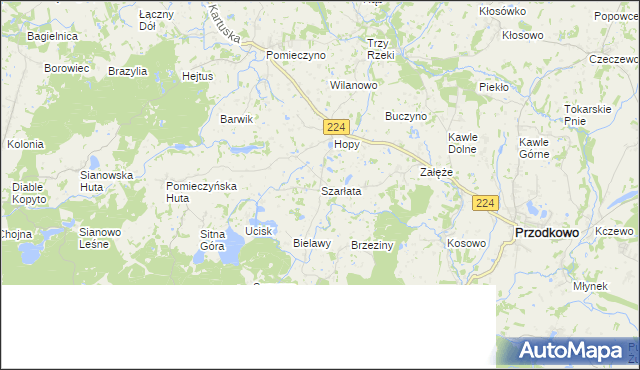 mapa Szarłata gmina Przodkowo, Szarłata gmina Przodkowo na mapie Targeo