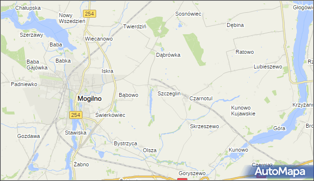mapa Szczeglin gmina Mogilno, Szczeglin gmina Mogilno na mapie Targeo