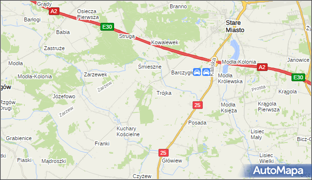 mapa Trójka gmina Stare Miasto, Trójka gmina Stare Miasto na mapie Targeo