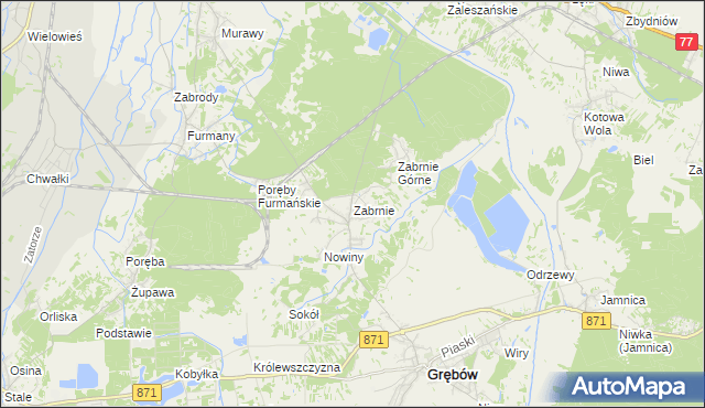 mapa Zabrnie gmina Grębów, Zabrnie gmina Grębów na mapie Targeo