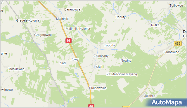 mapa Zaleszany gmina Kleszczele, Zaleszany gmina Kleszczele na mapie Targeo