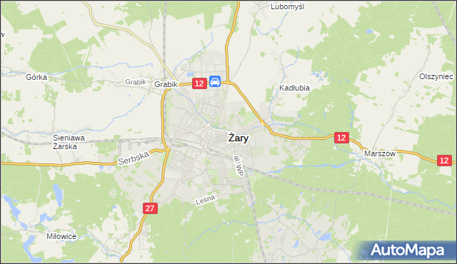 mapa Żary, Żary na mapie Targeo