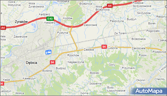 mapa Zawada gmina Dębica, Zawada gmina Dębica na mapie Targeo