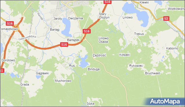 mapa Zazdrość gmina Stawiguda, Zazdrość gmina Stawiguda na mapie Targeo