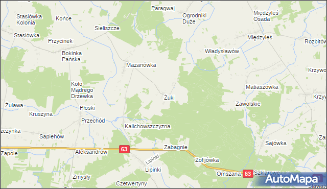 mapa Żuki gmina Tuczna, Żuki gmina Tuczna na mapie Targeo