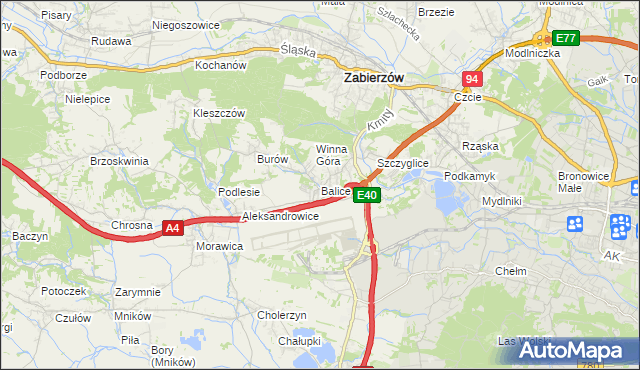 mapa Balice gmina Zabierzów, Balice gmina Zabierzów na mapie Targeo
