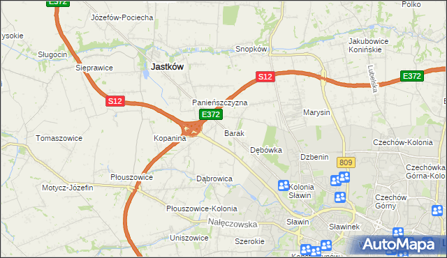 mapa Barak gmina Jastków, Barak gmina Jastków na mapie Targeo