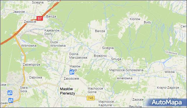 mapa Brzezinki gmina Masłów, Brzezinki gmina Masłów na mapie Targeo