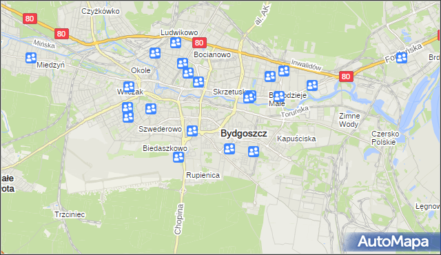 mapa Bydgoszczy, Bydgoszcz na mapie Targeo