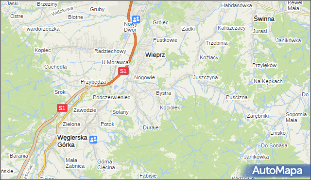 mapa Bystra gmina Radziechowy-Wieprz, Bystra gmina Radziechowy-Wieprz na mapie Targeo