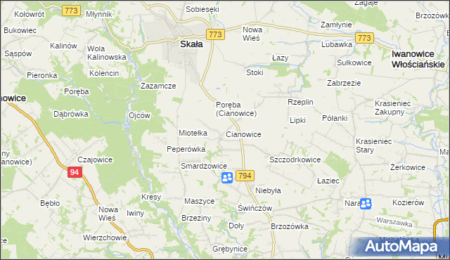 mapa Cianowice, Cianowice na mapie Targeo