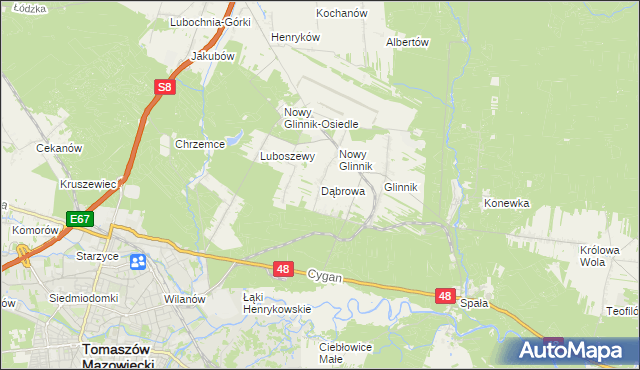 mapa Dąbrowa gmina Lubochnia, Dąbrowa gmina Lubochnia na mapie Targeo