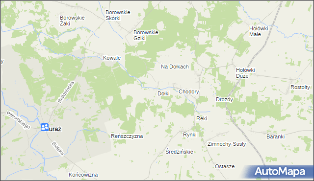 mapa Dołki gmina Turośń Kościelna, Dołki gmina Turośń Kościelna na mapie Targeo