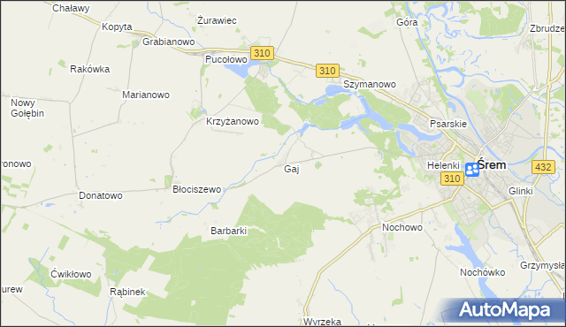 mapa Gaj gmina Śrem, Gaj gmina Śrem na mapie Targeo