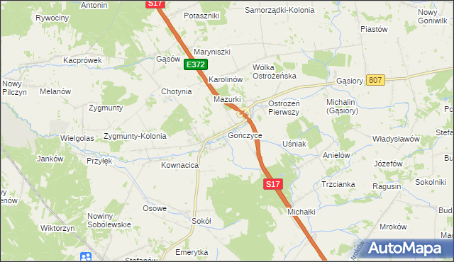 mapa Gończyce, Gończyce na mapie Targeo