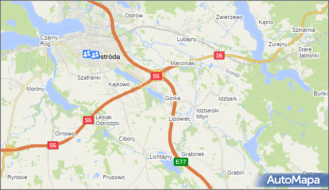 mapa Górka gmina Ostróda, Górka gmina Ostróda na mapie Targeo