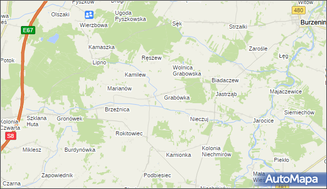 mapa Grabówka gmina Burzenin, Grabówka gmina Burzenin na mapie Targeo