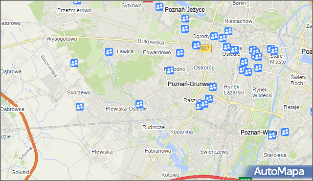 mapa Grunwald gmina Poznań, Grunwald gmina Poznań na mapie Targeo