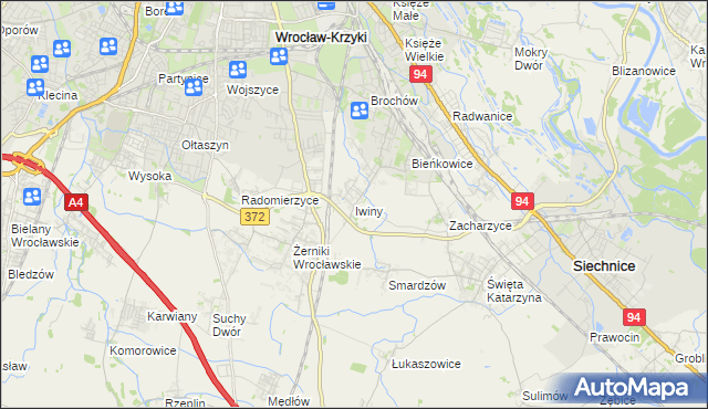 mapa Iwiny gmina Siechnice, Iwiny gmina Siechnice na mapie Targeo