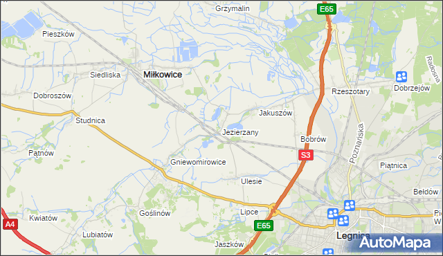 mapa Jezierzany gmina Miłkowice, Jezierzany gmina Miłkowice na mapie Targeo