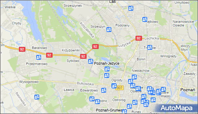 mapa Jeżyce gmina Poznań, Jeżyce gmina Poznań na mapie Targeo