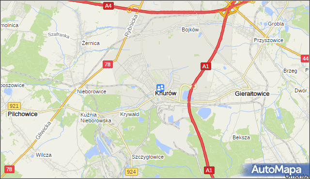 mapa Knurów powiat gliwicki, Knurów powiat gliwicki na mapie Targeo