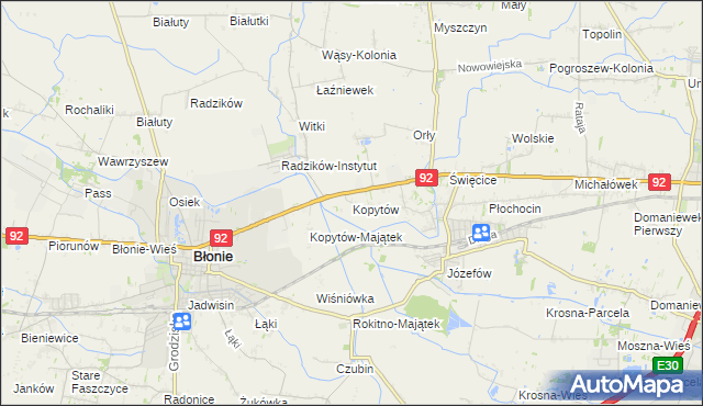 mapa Kopytów gmina Błonie, Kopytów gmina Błonie na mapie Targeo