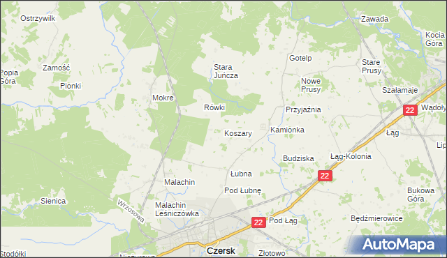 mapa Koszary gmina Czersk, Koszary gmina Czersk na mapie Targeo